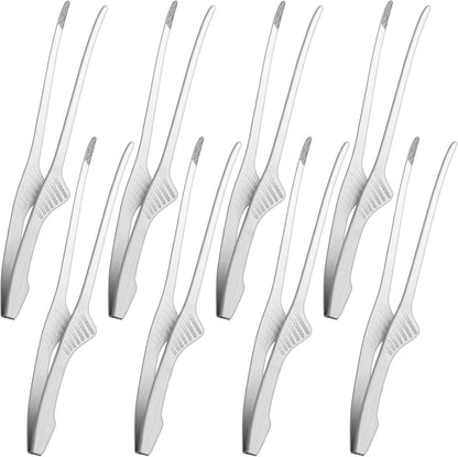 Patelai 2 Pieces Korean and Japanese BBQ Tongs Non Slip Cooking Utensils Stainless Steel Tongs for Serving Food, Salad, Camping, Barbecue, Buffet, Oven with Support Stand (Silver)