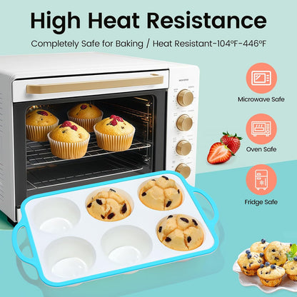 Silicone Muffin Pans for Baking 2 Pack, 2.6 Inch with Metal Reinforced Frame, Regular Size Nonstick Cupcake Pan 12 Cups for Baking Homemade Muffins, Dishwasher Safe BPA Free-Blue