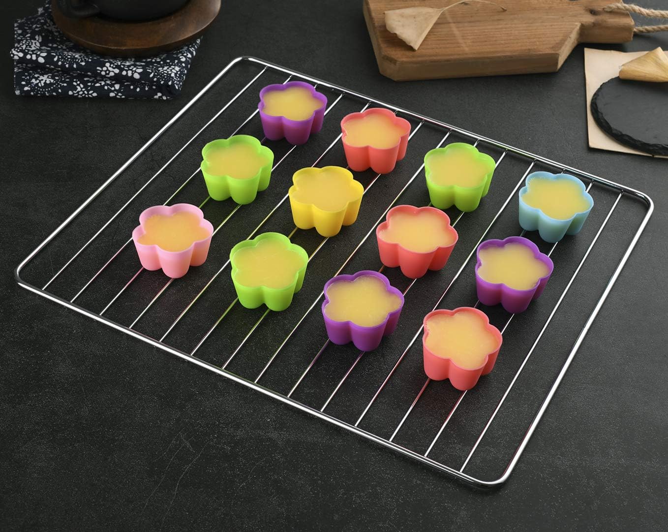 Reusable and Non-stick Mini Silicone Baking Cups/Muffin Cups/Mini Cupcake Liners/Chocolate Holders/Truffle Cups, 24 Pack, 6 Vibrant Colors Flower