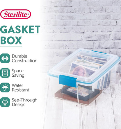 Sterilite 80 Qt Gasket Box, Stackable Storage Bin with Latching Lid and Tight Seal, Plastic Container to Organize Basement, Clear Base and Lid, 1-Pack