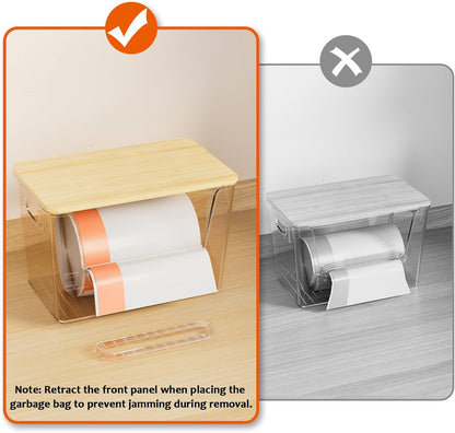 Delamu 2 Set Pantry Organizers and Storage, Trash Bag Holder Under Sink Organizer for 4-13 Gal Bags, Trash Bag Dispenser with Bamboo Top for Onion, Potato, Garlic, Clear (11-7/32"L*7" W*7-1/8"H)