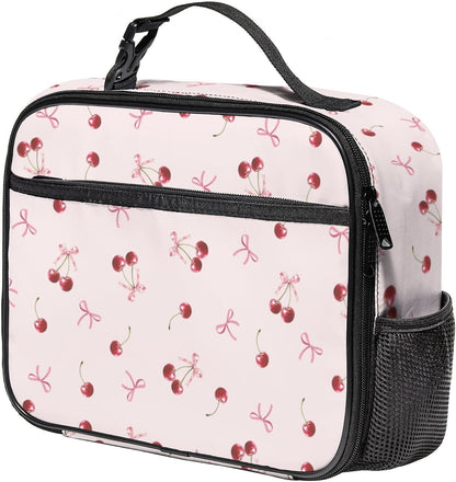 Large Lunch Box for Girls Insulated Lunch Bag with Water Bottle Holder Front Zipper Pocket Leakproof Waterproof Reusable Lunch Tote Bag for Work Picnic Camping Back to School (pink floral)