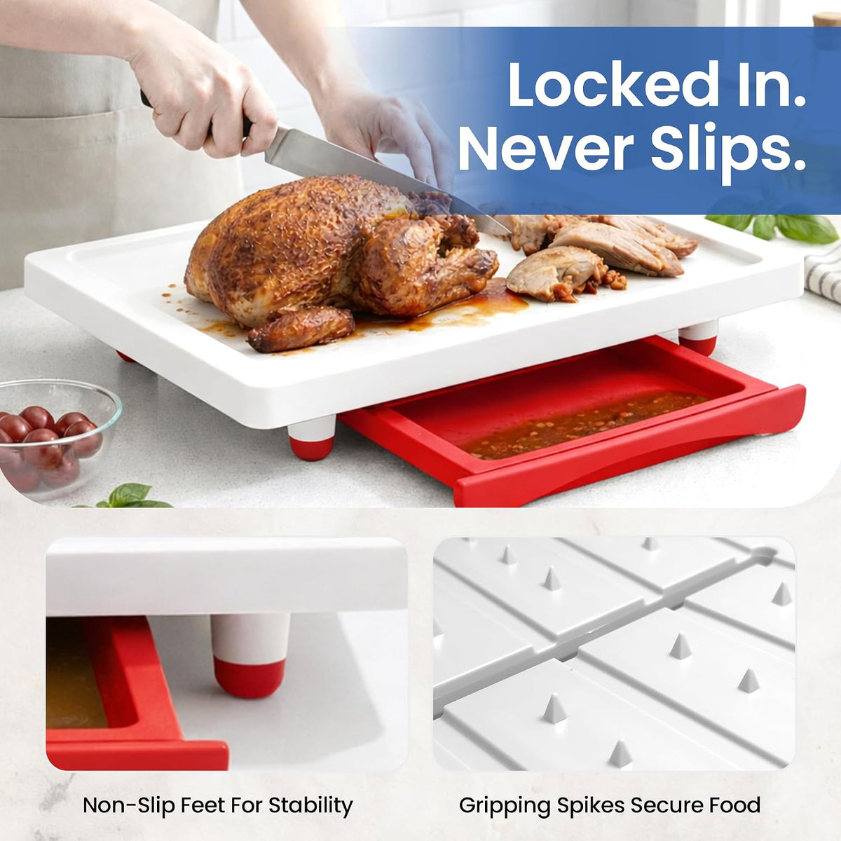 Karving King Large Cutting Board with Juice Groove, Drip Tray & Spikes