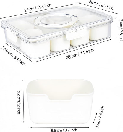 Divided Serving Tray with Lid and Handle - Snackle Box Charcuterie Container for Portable Snack Platters - Clear Organizer for Candy, Fruits, Nuts, Snacks