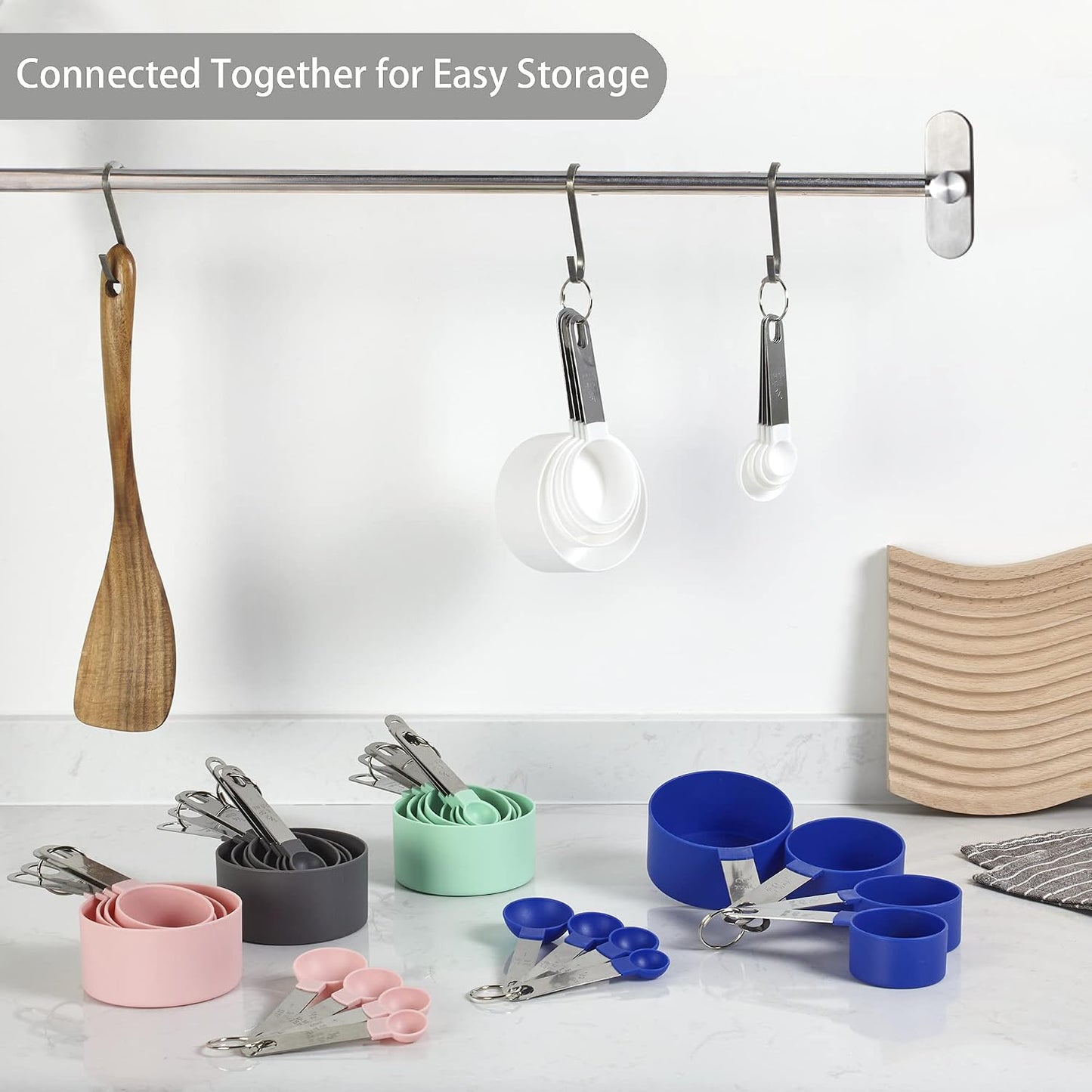 Measuring Cups and Spoons Set of Huygens Kitchen Gadgets 10 Pieces, Stackable Stainless Steel Handle Measuring Cups for Measuring Dry and Liquid Ingredient (Gray)