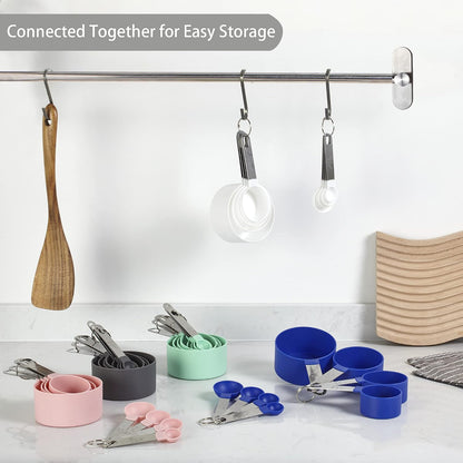 Measuring Cups and Spoons Set of Huygens Kitchen Gadgets 10 Pieces, Stackable Stainless Steel Handle Measuring Cups for Measuring Dry and Liquid Ingredient (Gray)