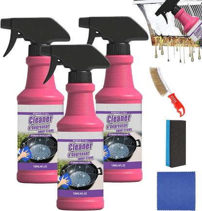 Fast-Acting Heavy-Duty Grill Degreaser Spray, BBQ Grill Cleaner Spray for Smoky Stains, Removes Grease & Carbon, 120ML for Outdoor Grills, Kitchen Grates and Racks, Electric Smokers (3Pc)