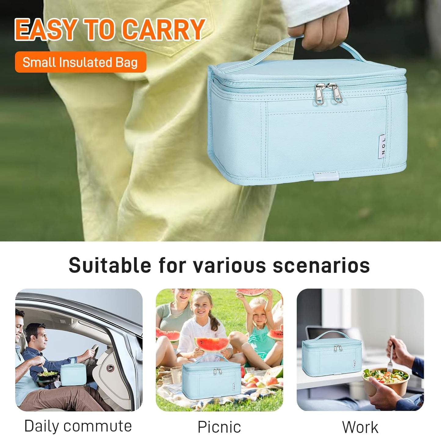 NOL Mini Insulated Lunch Bag for Women Men Kids | Small Leakproof Reusable Lunch Tote | Fits 6 Cans 330ml | Thermal Cooler for Work School Picnic Camping, Navy blue
