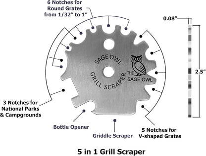 Sage Owl Bristle-Free Stainless Steel BBQ Grill Scraper with 17.5” Handle – Safe Universal Grill Cleaner for Outdoor Grills Barbecue Grilling Tools and Accessories - Gifts for Dad from Daughter