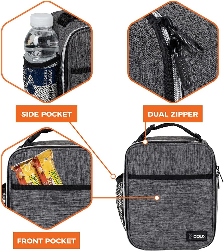 opux Premium Insulated Lunch Box, Soft School Lunch Bag for Kids Boys Girls, Leakproof Small Lunch Pail Men Women Work, Reusable Compact Cooler Tote Lunchbox for Office Adult, Black