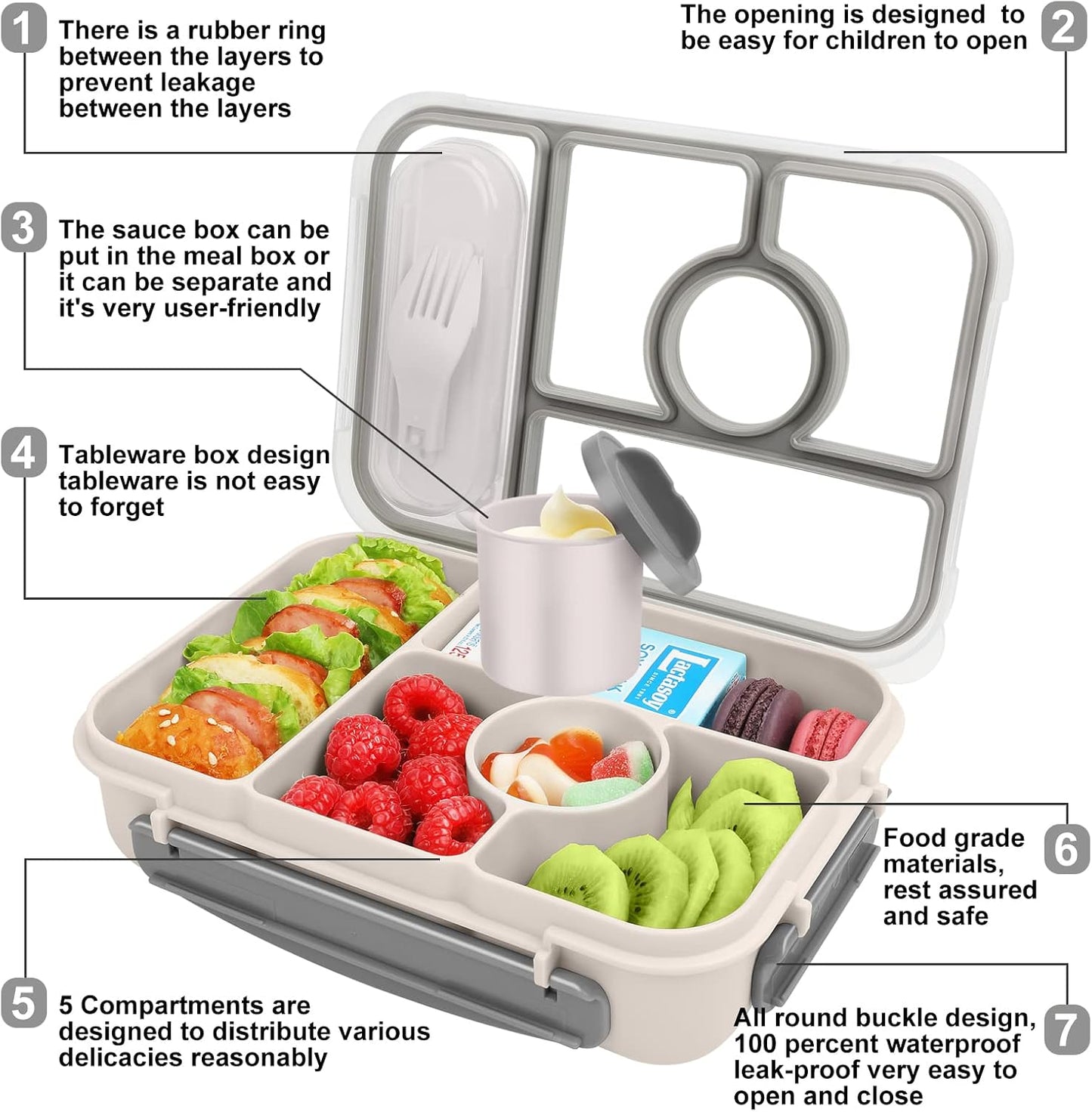 Lunch Box Kids,Bento Box Adult,Lunch Containers for Adults/Kids/Toddler,5 Compartments Bento Lunch Box with Sauce Vontainers,Microwave & Dishwasher & Freezer Safe(Purple)
