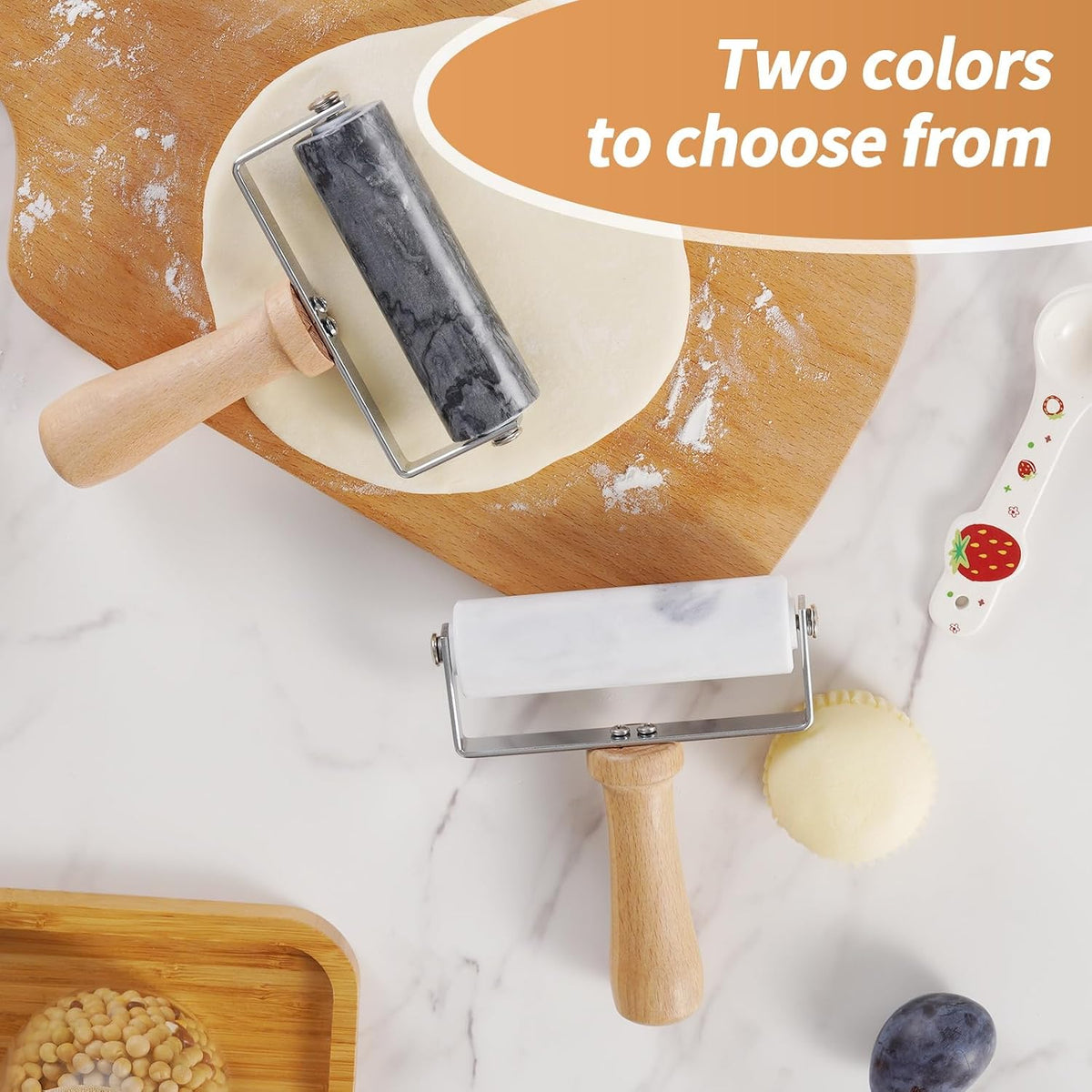 Small Marble Rolling Pin Pizza Roller for Baking (Type B Black)