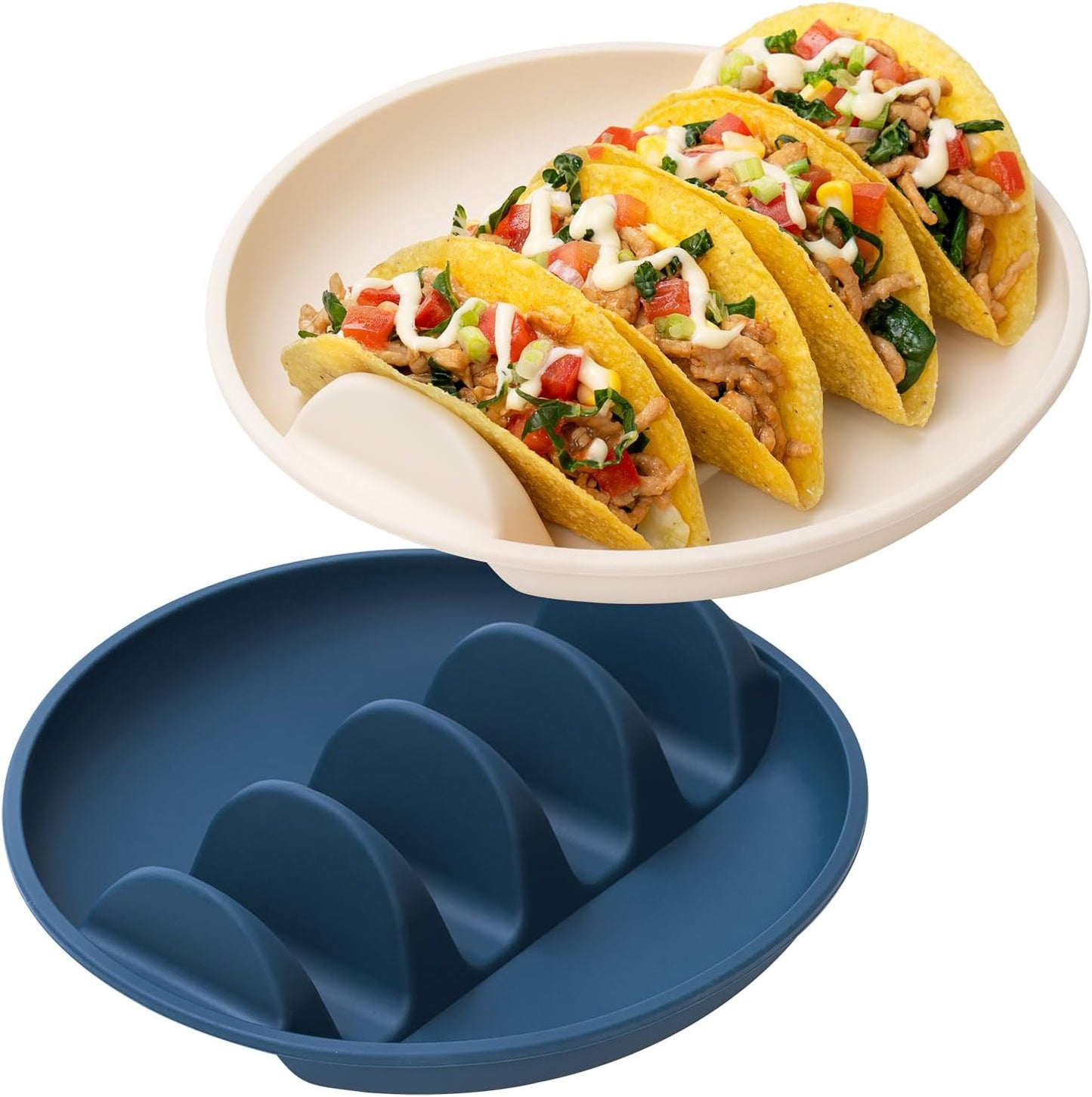 Silicone Taco Plates with Metal Reinforced Frame, Reusable Taco Holder Plates Silicone Taco Holders with Dividers for Hard/Soft Taco Shells, Taco Party Serving Plates, Dishwasher Safe