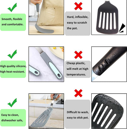 To encounter 3 Pieces Silicone Spatula Set, Heat Resistant Flexible Turner Spatulas, Nonstick Cookie Spatula, Fish Spatula, Dishwasher Safe, Navy Blue