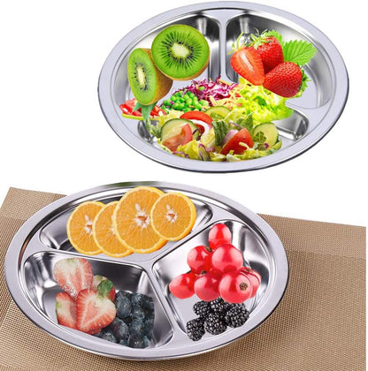 Set of 2 Stainless Steel Rectangular Divided Plates Tray 5 Sections Dinner Plates for Adults - Unbreakable Metal Plate for Campers, and Portion Control Reusable Plate