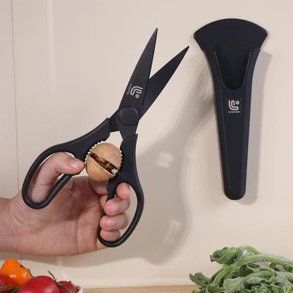 Linoroso Kitchen Scissors All Purpose with Magnetic Holder for Refrigerators, Dishwasher Safe Kitchen Shears Come Apart, Heavy Duty Scissors for Food, Meat, Vegetable, Herb, BBQ, Black
