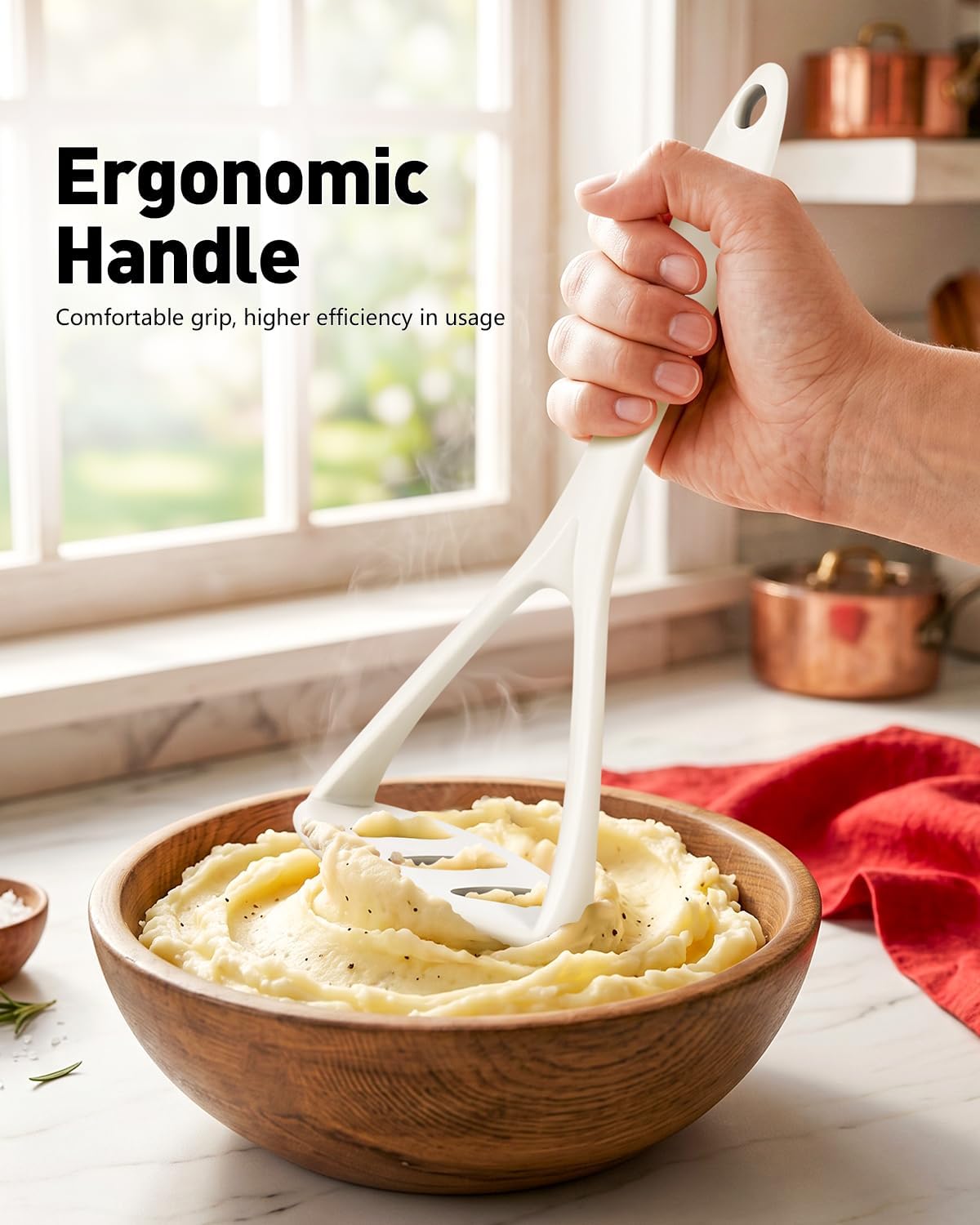 2-Pack Silicone Potato Masher - Heavy Duty, Non-Scratch, Dishwasher Safe