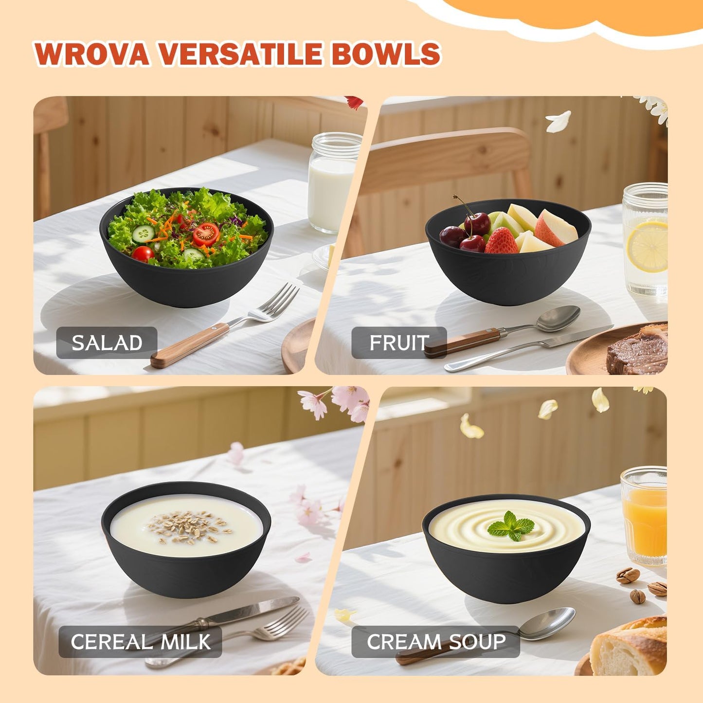 Wrova Wheat Straw Bowls for Kitchen set of 6,Anti-Scald Thick Soup Bowls 40oz,Microwave and Dishwasher Safe Bowl Sets, Unbreakable Cereal Bowl Sets. Vibrant Series