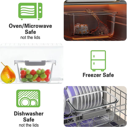 HOMBERKING 4 Pieces 63oz/8cup Large Glass Food Storage Containers with Lids, Meal Prep Containers, Airtight Bento Boxes with Leak Proof Locking (2 Containers + 2 Lids) - Microwave, Oven Safe