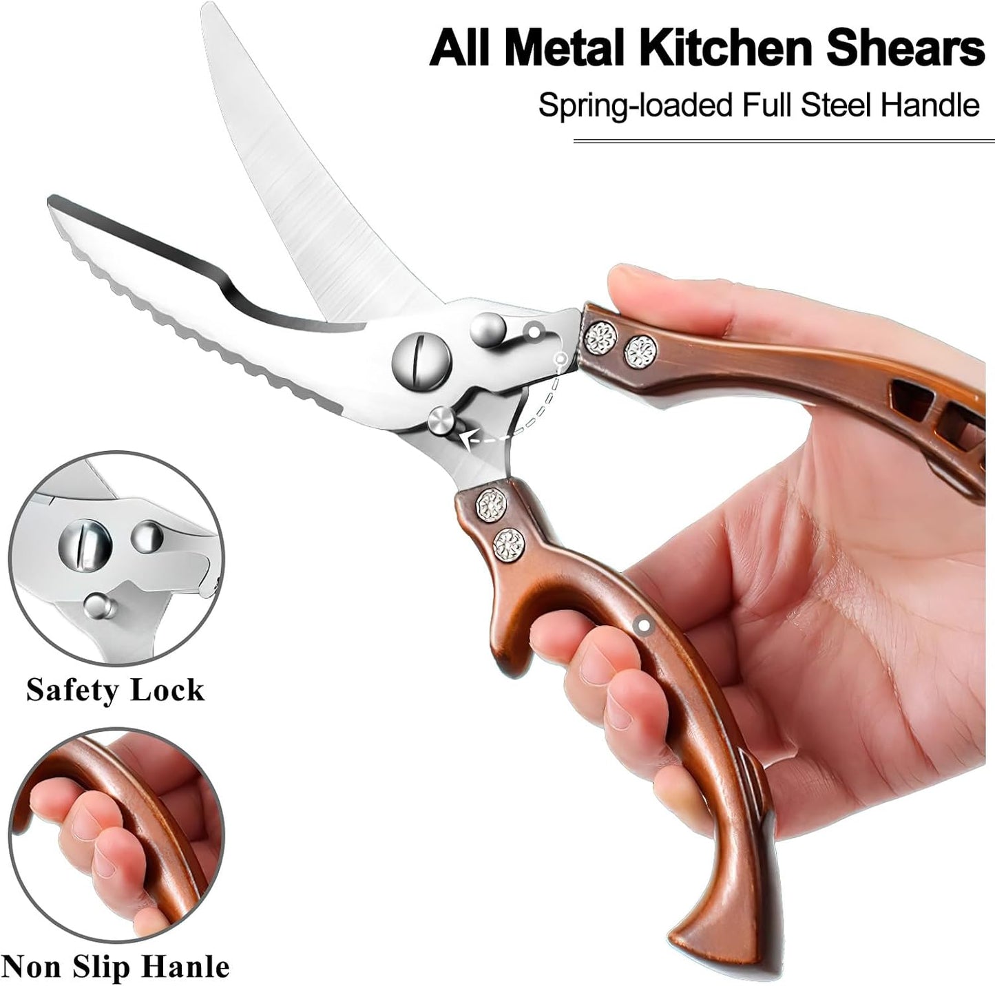 Zicolu Poultry Shears Heavy Duty Professional, Multipurpose Kitchen Shears with Sheath, Spring-Loaded Stainless Steel Chef Scissors Cutting Bone, Chicken, Fish, Food, Meat, Full Steel Handle Silver