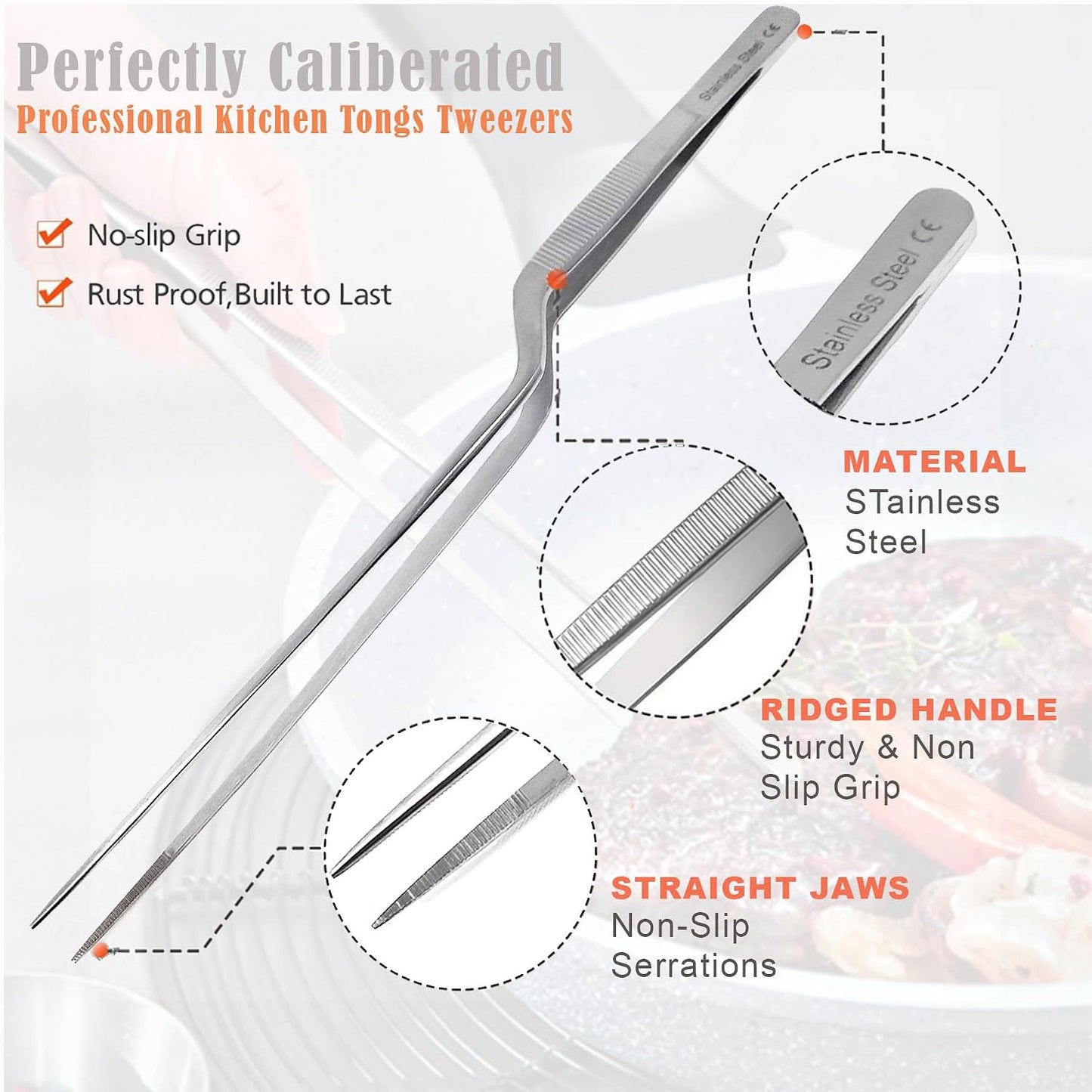 A2Z 2Pc Precision Kitchen Culinary Tweezer Tongs Set, Stainless Steel Offset Handle & Wide Jaws Chef Plating Tweezers for Plating Small Delicate Foods, Cooking, Grilling Serving Tongs - 12 inch