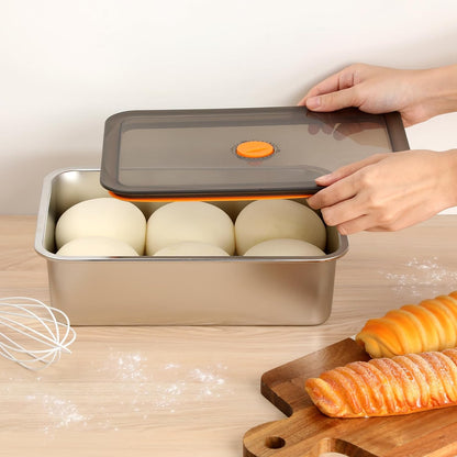 Pizza Dough Proofing Box with Lid, Stainless Steel Food Storage Box Container with Leak Proof & Airtight Lid, 11.8 x 8.2Inch Large Capacity Household Rectangle Pizza Dough Container