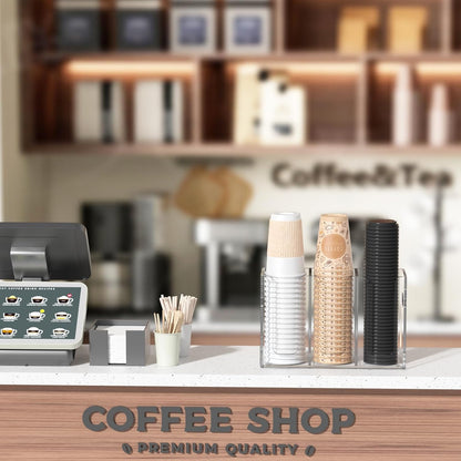 WINFFOR Disposable Cup Organizer Dispenser - 2 Compartments Clear Acrylic Cup and Lid Holder with Handles Plastic Cup Dispenser Countertop Paper Cup Holder for Coffee Bar House Party Essentials