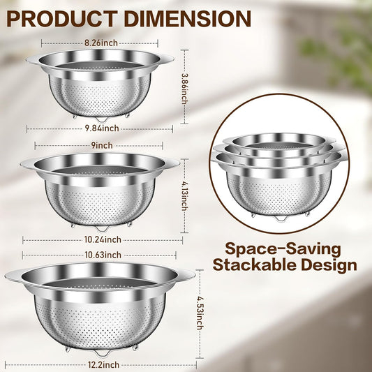 Stainless Steel Colander for Kitchen, Strainers and Colanders, 5-3-2 Qt