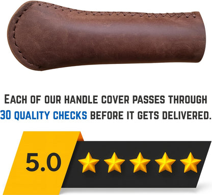 Leather Cast Iron Skillet Handle Cover, Heat Resistant Pan Grip Sleeve for Frying Pans, Dutch Oven & Griddles, Safe Non-Slip Cooking Handle Protector, Brown (Handle Cover Curve)