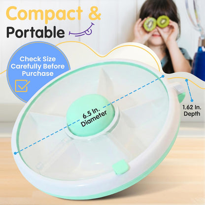 TRENDO Snack Spinner for Toddlers – Green Rotating Snack Container, BPA & PVC-Free Baby Snack Box, Spill-Proof Toddler Snack Container with Hand Strap, 5 Compartments Travel Snack Box for Kids