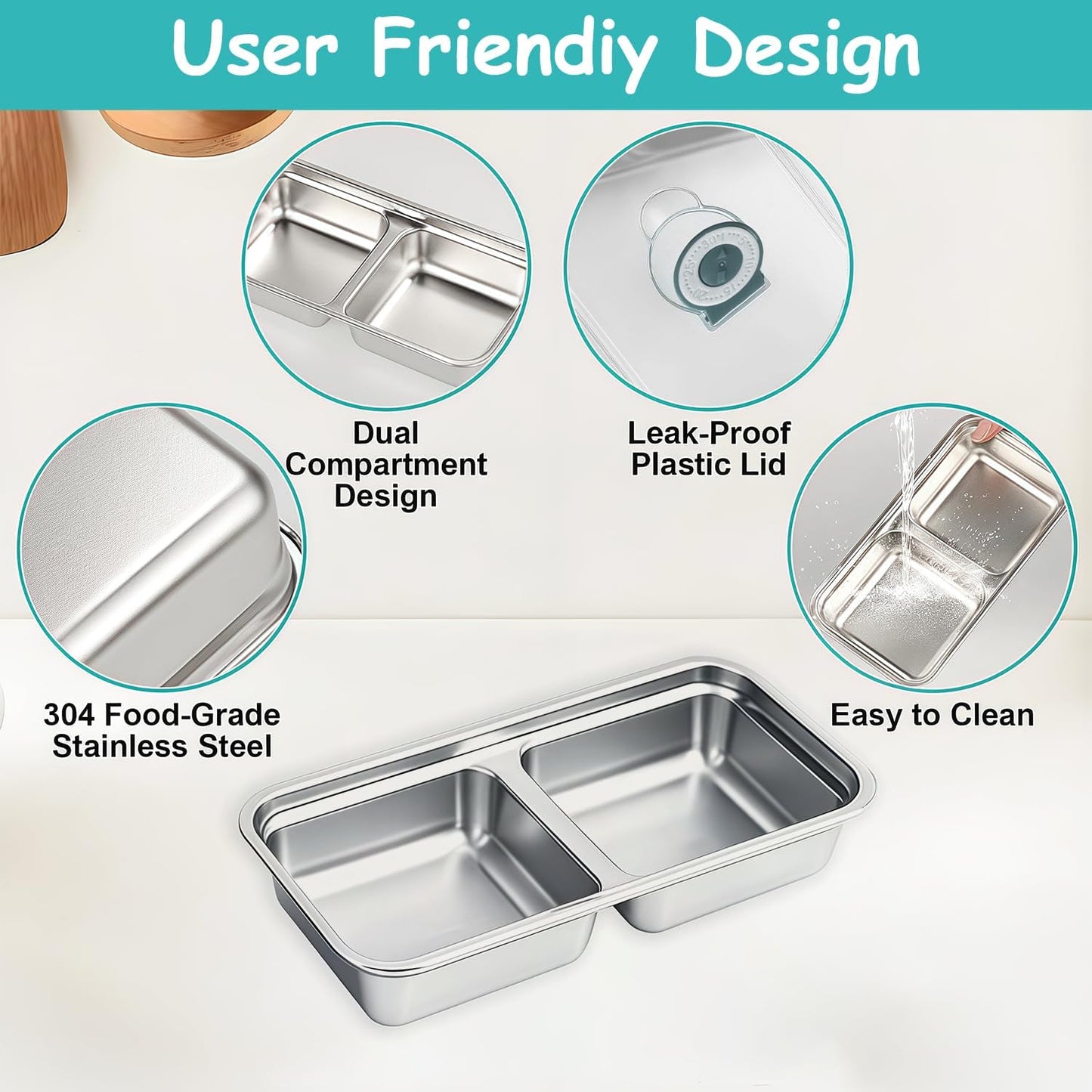 Stainless Steel Snack Containers, 6-Pack Reusable Grab and Go Containers with Lids, Dual Compartment Bento Box for Travel, Camping & Lunch Prep