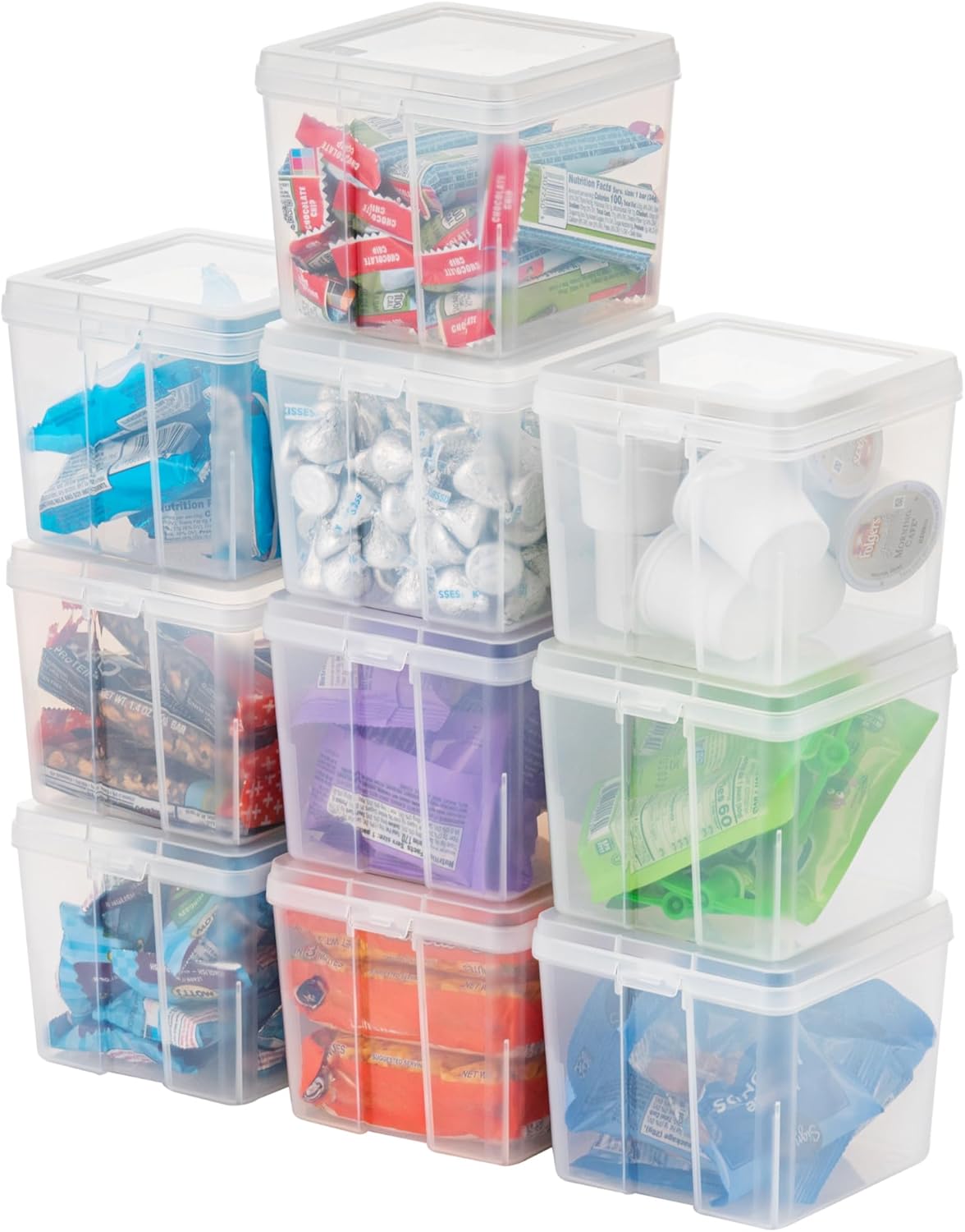 IRIS USA Vertical Storage Bins with Lids |Made in USA| Flip Top Containers for Organizing Pantry, Office, Craft, and Study Supplies - Small (10-Pack)