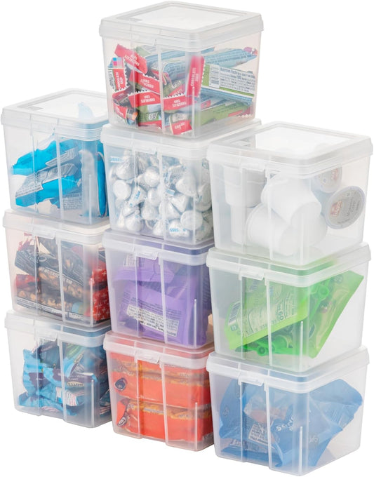IRIS USA Vertical Storage Bins with Lids |Made in USA| Flip Top Containers for Organizing Pantry, Office, Craft, and Study Supplies - Small (10-Pack)