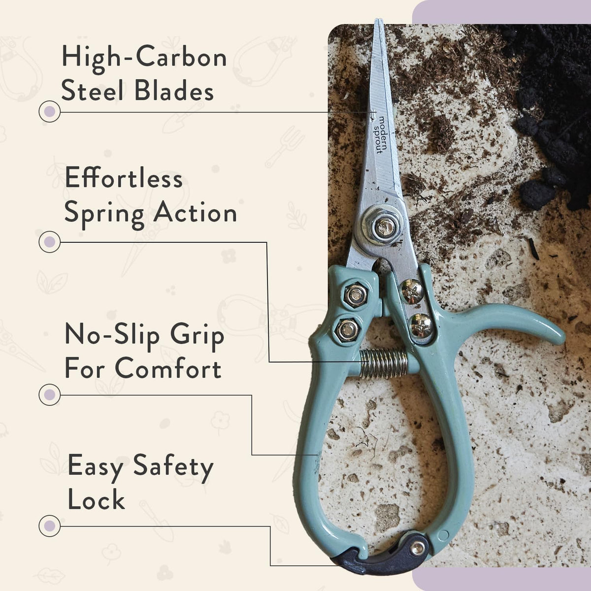 Modern Sprout Pruning Shears - Garden Snips - Herb Scissors - Sage 1-Pack