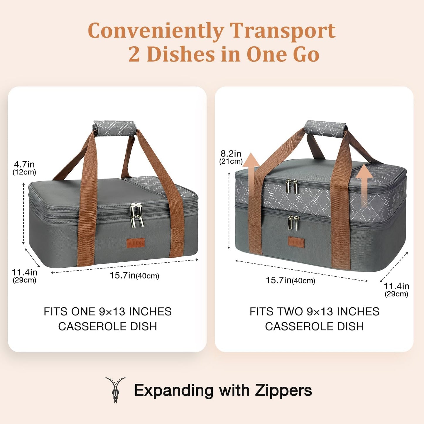 Expandable Casserole Carrier Bag - Double Decker Food Bag, Insulated Casserole Carrier for Hot or Cold Food, Lasagna Holder Tote for Picnics,Beaches,Traveling or Gifts