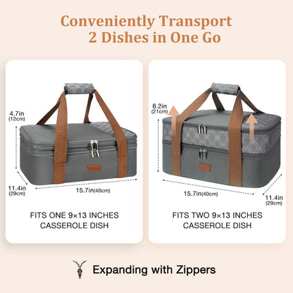 Expandable Casserole Carrier Bag - Double Decker Food Bag, Insulated Casserole Carrier for Hot or Cold Food, Lasagna Holder Tote for Picnics,Beaches,Traveling or Gifts
