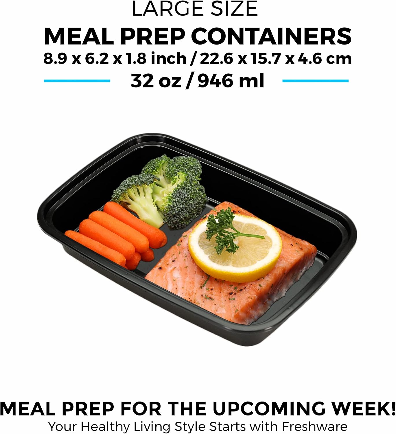 Freshware Meal Prep Containers [45 Pack] 1 Compartment Food Storage Containers with Lids, Bento Box, Stackable, Microwave/Dishwasher Safe (32 oz)