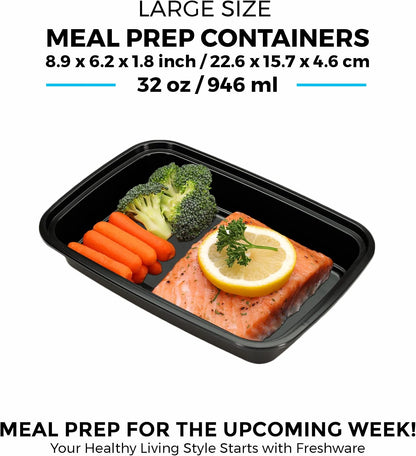 Freshware Meal Prep Containers [45 Pack] 1 Compartment Food Storage Containers with Lids, Bento Box, Stackable, Microwave/Dishwasher Safe (32 oz)