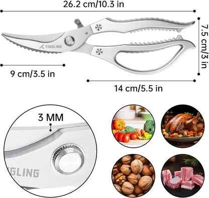 Kitchen Scissors for Food All Purpose: Heavy Duty Poultry Shears for Chicken Bone and Meat, Stainless Steel Cooking Scissors