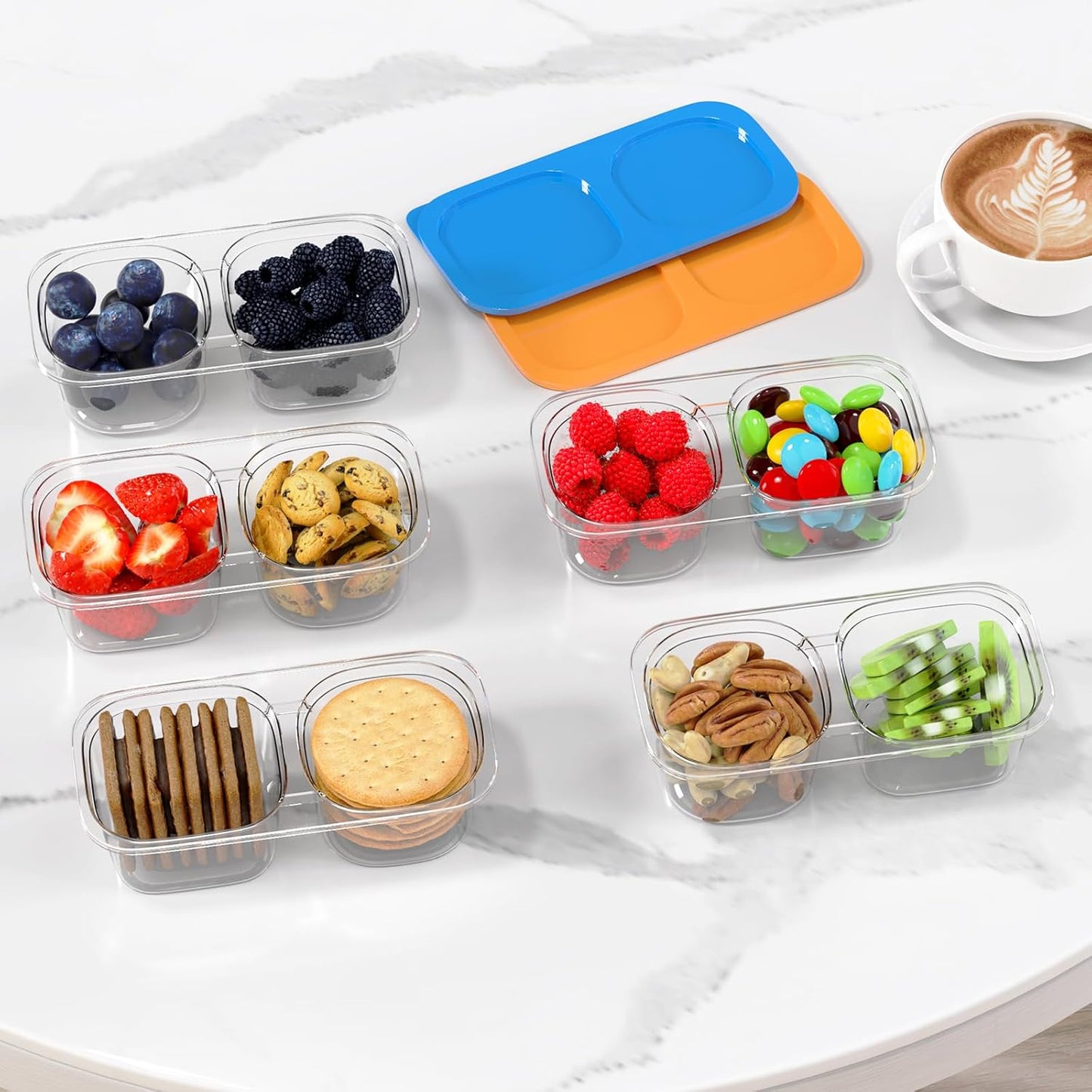 Snack Pack Containers for Kids, 5 Pack Reusable Snack Containers with Lids, 2 Compartment Small Bento Snack Box, BPA-Free, Lunchbox Accessories for Travel