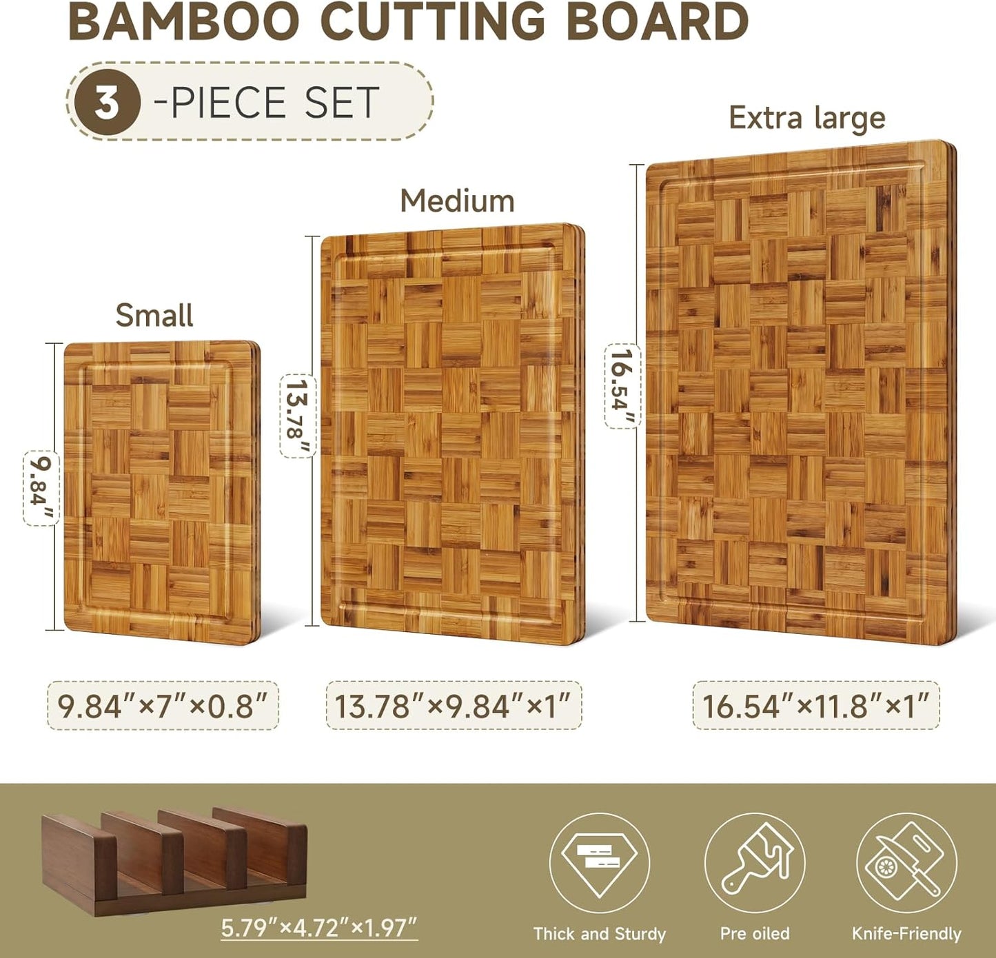 Large Cutting Board,Bamboo Wood Cutting Boards For Kitchen,3 Packs Chopping Board Set With Juice Groove, For Butcher Block,Vegetables,Fruits And Cheese