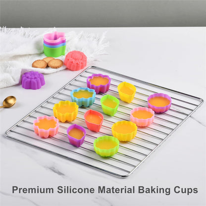 36Pcs Silicone Cupcake Liners, Multi Flower Shapes Baking Cups, 2 Inch Mini Size Reusable Silicone Molds