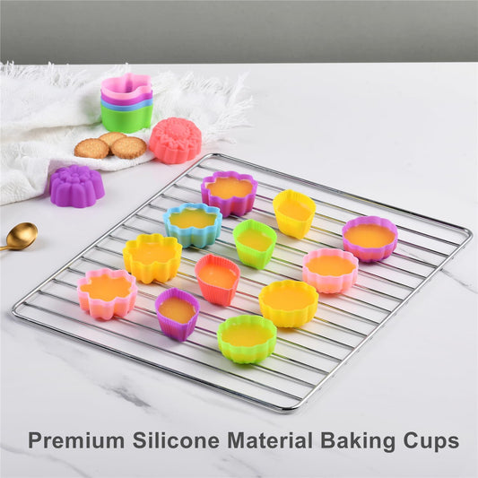 36Pcs Silicone Cupcake Liners, Multi Flower Shapes Baking Cups, 2 Inch Mini Size Reusable Silicone Molds