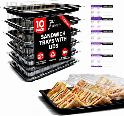 6 Pack Catering Trays with Lid – 13" Serving Trays with Lids - Reusable Serving Platter With Lid for Catering, Buffet, Picnics & Events – Party Trays With Lids (13.39 × 9.84 × 2.95 inch)