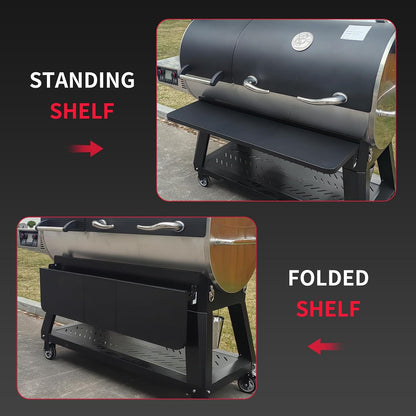 Upgraded Grill Table for Weber Kettle 22"/18"/26", Master Touch 22", Smokey Mountain, Recteq Pellet Grill RT-B380, Prep Station with Cutting Board, Basin, 4 Hooks, Shelf for Weber Kettle Accessories