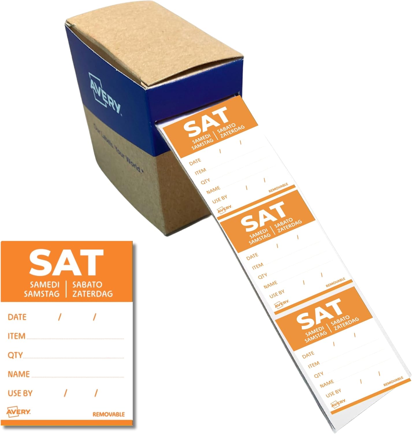 Avery Removable, Hand Writable, Detailed Food Day Labels, Strong Adhesive, 40 x 56 mm, Sunday, Black, 500 Labels, Preprinted Design (DLDSUNREV-500)