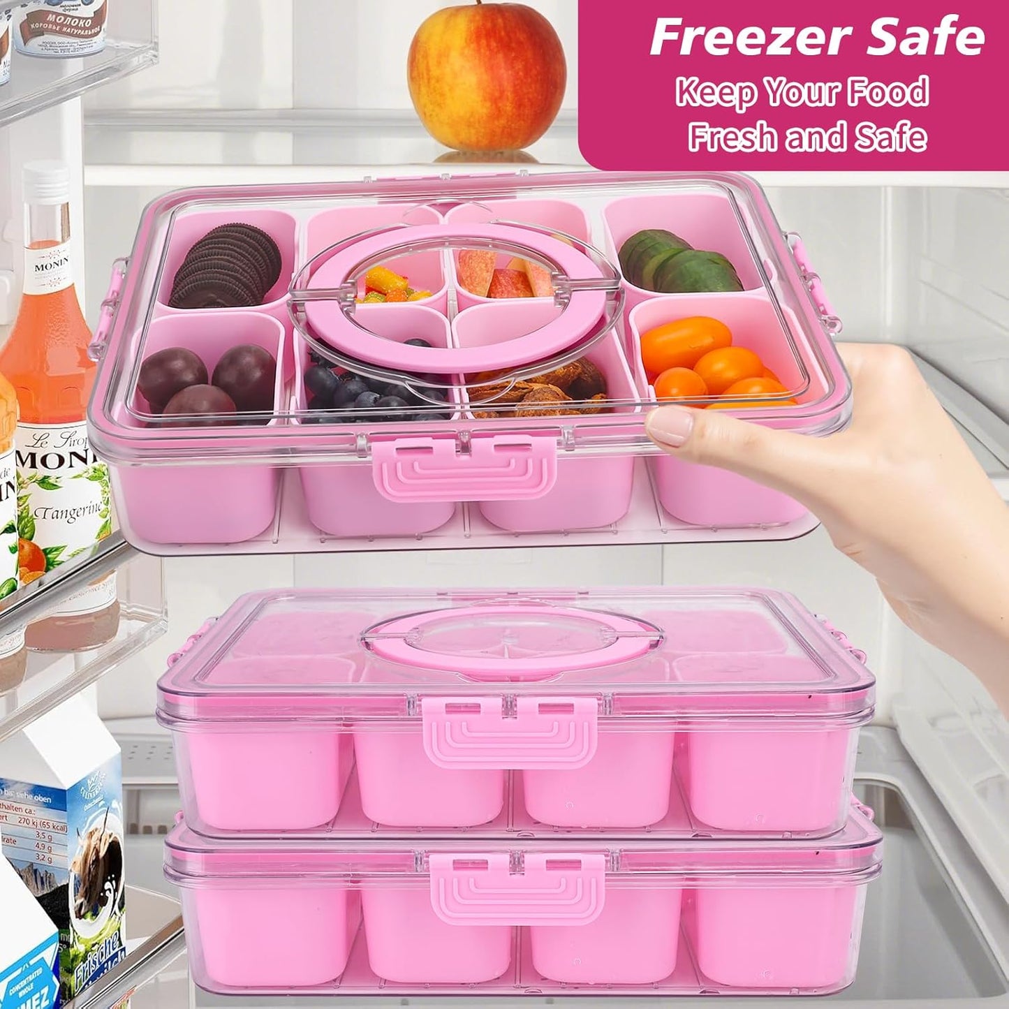 shopwithgreen 2Pcs Divided Serving Tray with Lid and Handle, Portable Snackle Box Snack Containers for Charcuterie, Party, Veggies, Snack, Fruit, Nuts, Candy, Chip, Entertaining, Picnic