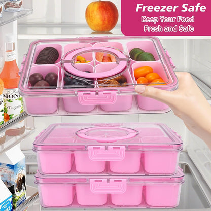 shopwithgreen 2Pcs Divided Serving Tray with Lid and Handle, Portable Snackle Box Snack Containers for Charcuterie, Party, Veggies, Snack, Fruit, Nuts, Candy, Chip, Entertaining, Picnic