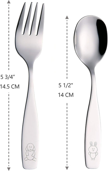 ANNOVA Kids Silverware 6 Pieces Children's Safe Flatware Set Stainless Steel - 3 x Forks, 3 x Children Dinner Spoons, Toddler Utensils, Metal Cutlery Set for LunchBox (Engraved Dog Bunny)