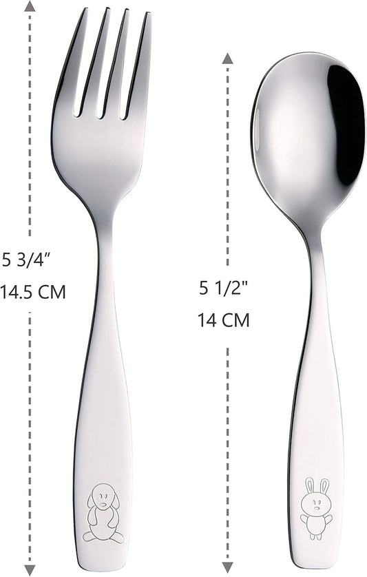 ANNOVA Kids Silverware 6 Pieces Children's Safe Flatware Set Stainless Steel - 3 x Forks, 3 x Children Dinner Spoons, Toddler Utensils, Metal Cutlery Set for LunchBox (Engraved Dog Bunny)